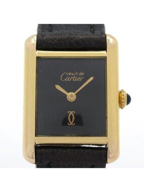 Cartier Watch Must Tank Leather Strap 925 Black
